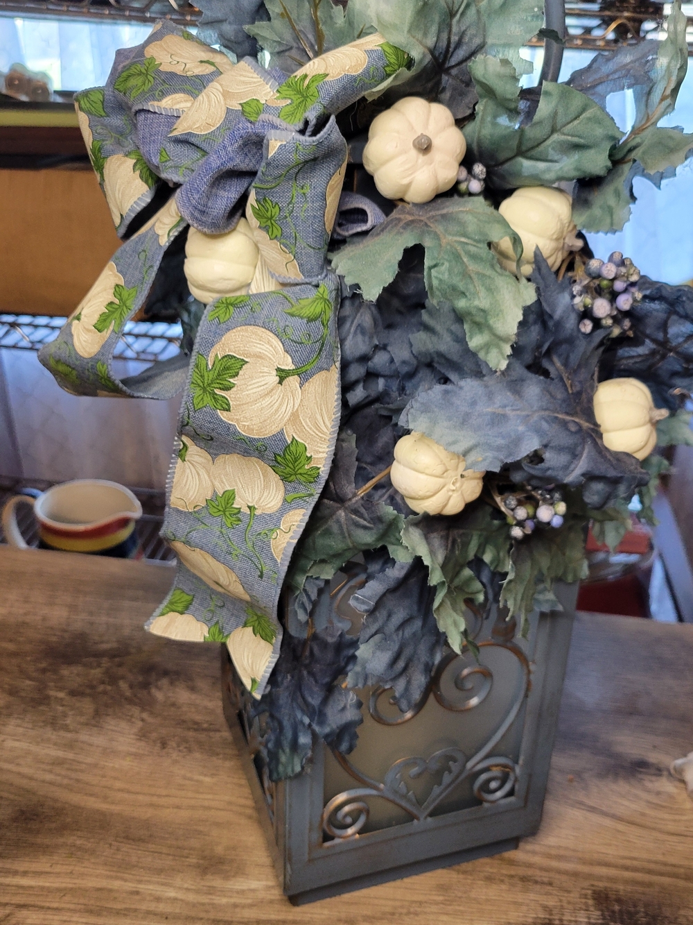 Decorative Fall Arrangement with Pumpkin Ribbon